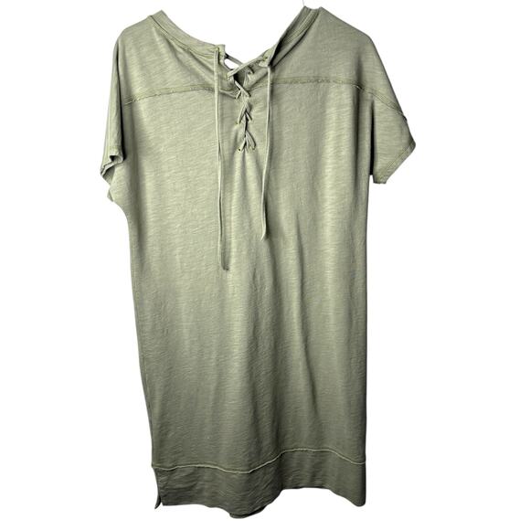 Chico's Pullover Lagenlook Lace Up Back Tee Mini Dress Olive Green Size 1 (M-8) - Picture 3 of 8